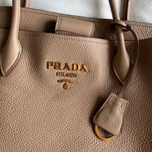 Authentic Prada Vitello Daino Leather Tote Bag – Beige/Taupe